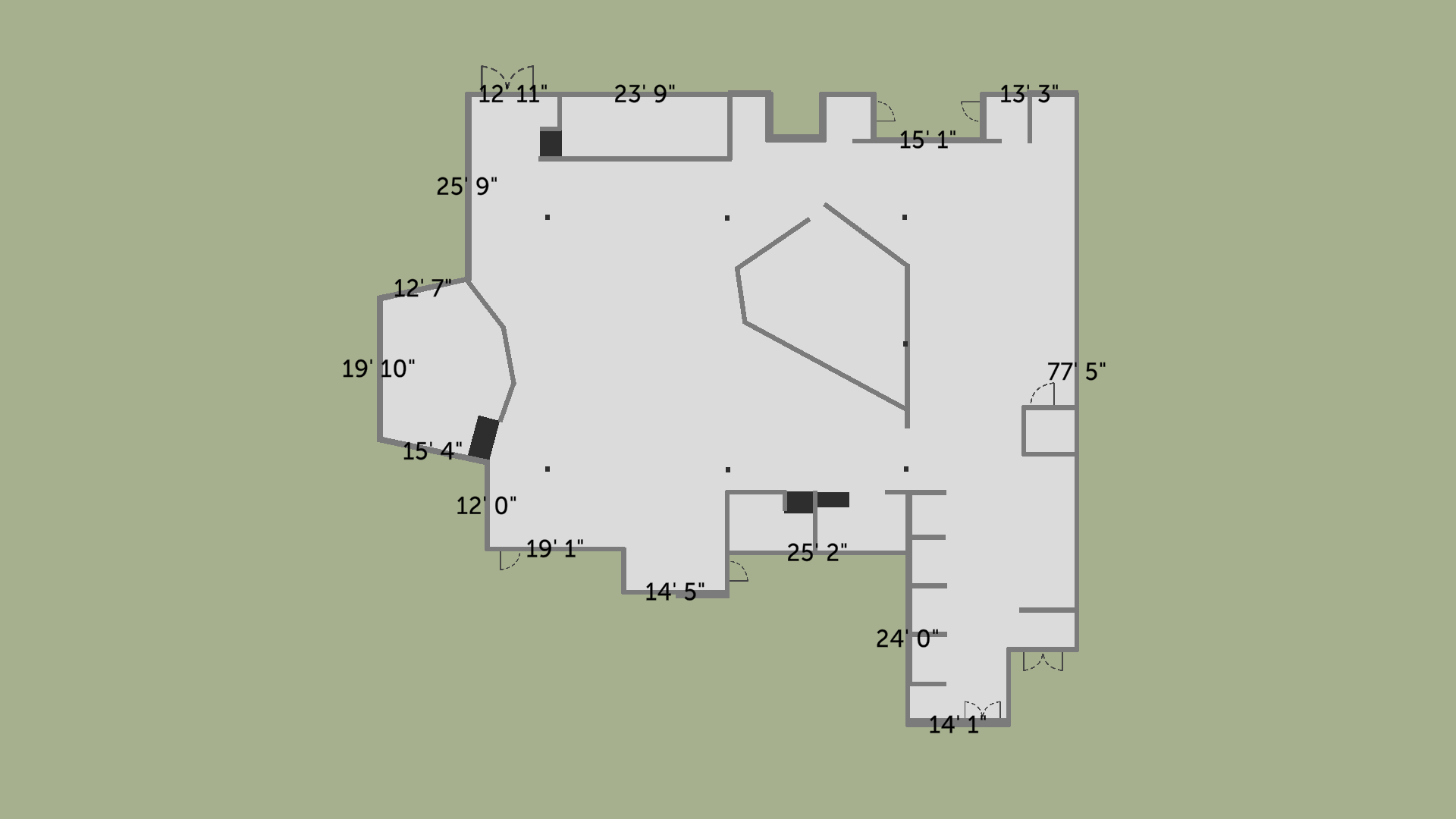 Main stage — empty floor plan with dimensions