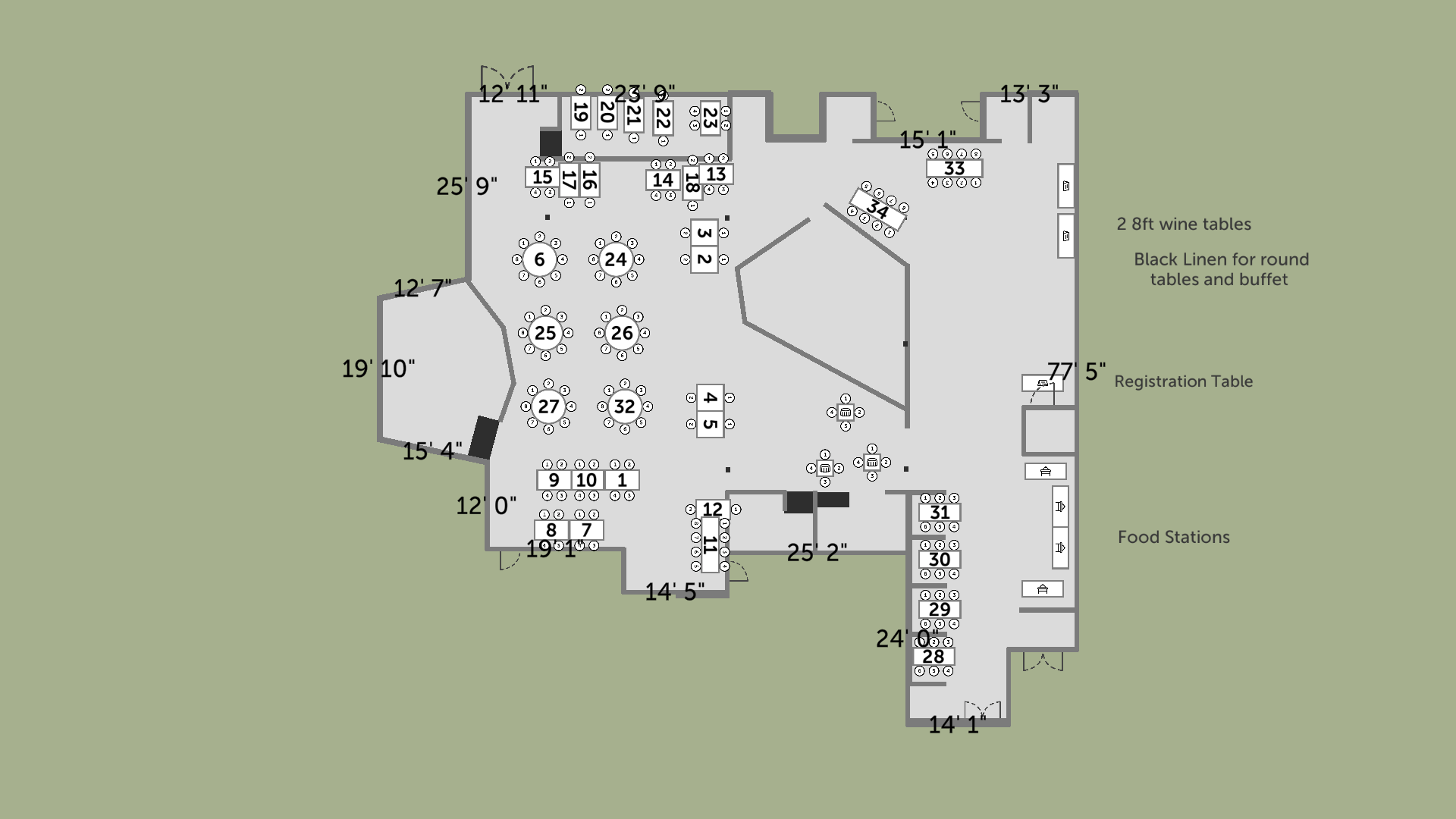 Main stage — round table layout with food stations